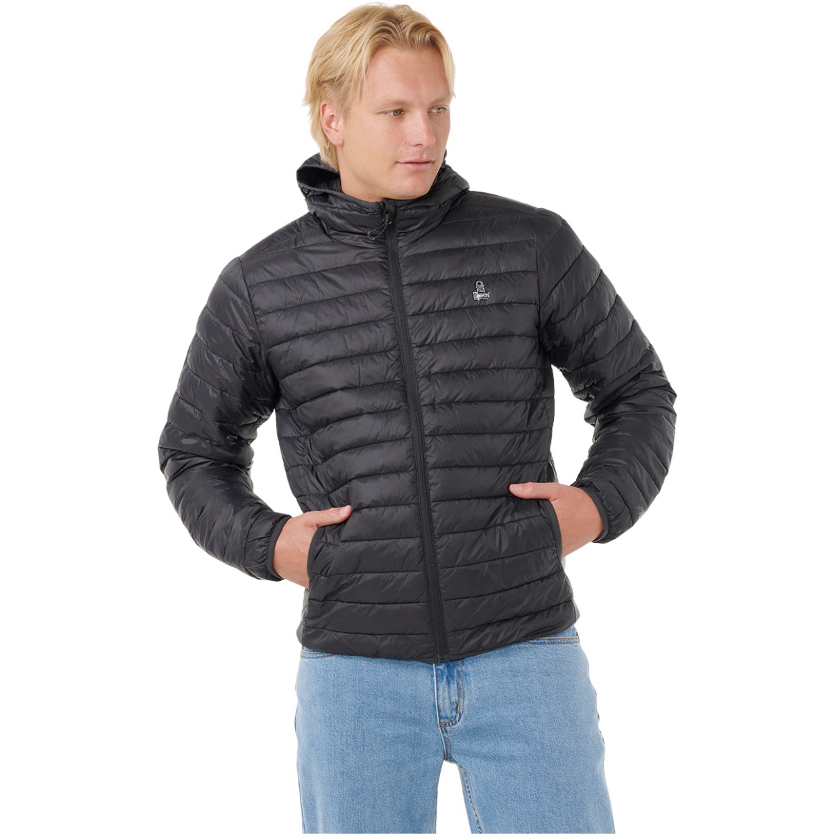 2025 Rip Curl Hombres Anti Series Búsqueda Capucha Puffer 023MJA - Black